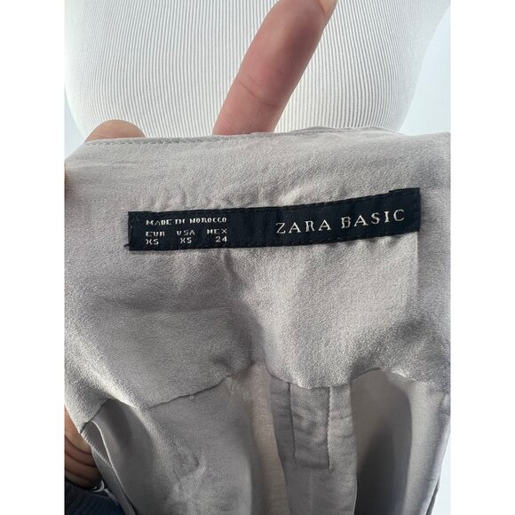 Zara Basic Gray Rolled Sleeves Pyramid Studded Shoulder Blouse - Picture 13 of 15